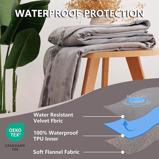 Waterproof Dog Blanket for Bed, Reversible Queen Size Pet Couch Throw Blankets Leak Proof Sofa Protector for Furniture Machine Washable-82x95,Darkgrey+Lightgrey