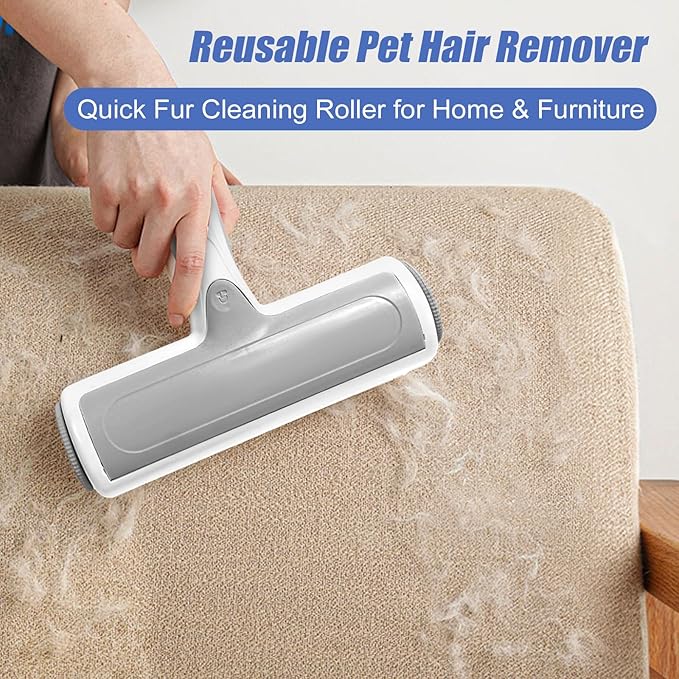 Pet Hair Remover Furniture, Reusable Lint Roller for Pet Hair, Pet Hair Remover Tool for Sofas, Furniture, Carpets, Sofa Beds, and Bedding(White Gray)