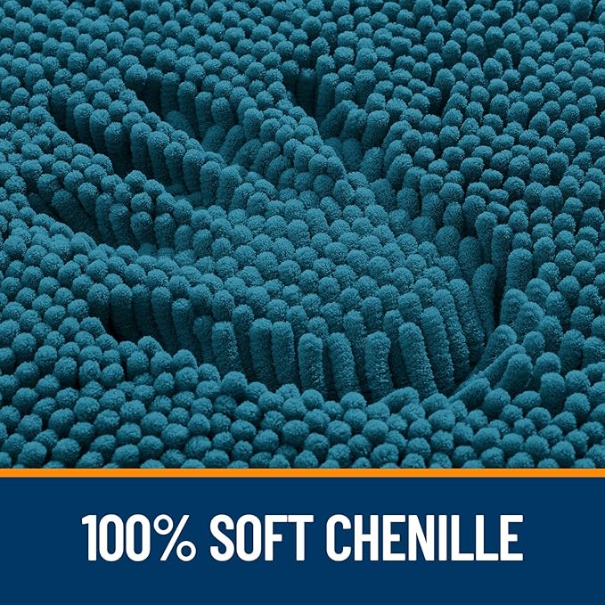 OLANLY Toilet Rugs U-Shaped 24x20, Extra Soft Absorbent Chenille Contour Bathroom Rugs for Toilet, Dry Quickly, Machine Washable, Non-Slip Bath Mat, Peacock Blue