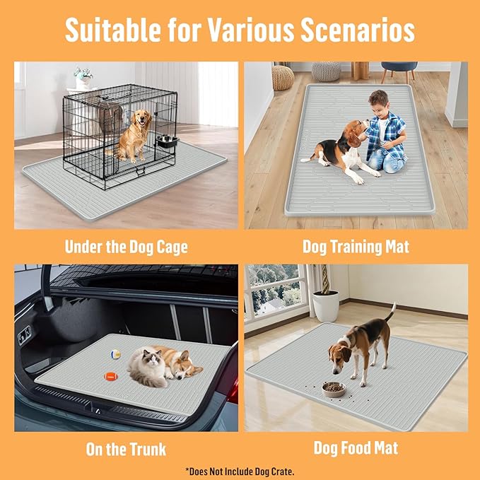 Silicone Dog Crate Mat, 40"x 28" Crate Liner for Dog Cages, Kennel Mat with Raised Edge, Washable, Waterproof, Leakproof, Protect Floors