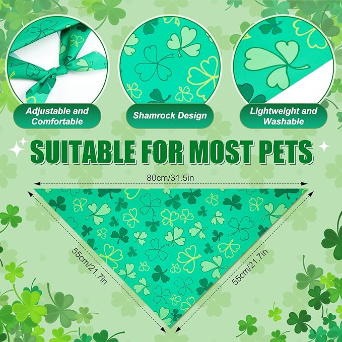 50 Pieces St. Patricks Day Dog Bandanas Bulk Shamrock Dog Bandanas for Dogs Green Soft Dog Bandana Bibs Adjustable Triangle Dog Bandana for Small Medium Large Dog Cat (31.5 x 21.7 x 21.7)