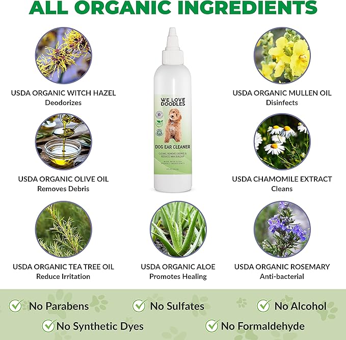 We Love Doodles Organic Dog Ear Cleaner & Dog Cologne Lavender - Ear Wash for Dogs, Puppy Ear Cleanser, Clean Ear Drops, Deodorant for Smelly Dogs, Long Lasting After Bath, Odor Eliminator Spray