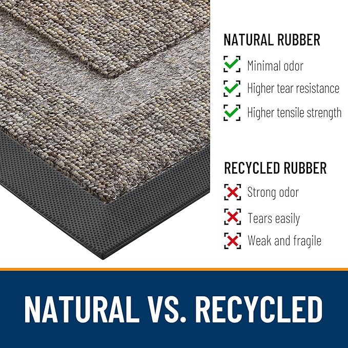 OLANLY Front Door Mat Indoor Outdoor Entrance, Waterproof All-Season, All-Weather Doormat, Sturdy Natural Rubber, Low Profile, Easy Clean Patio Porch Entryway Mat, 47x17, Khaki and White