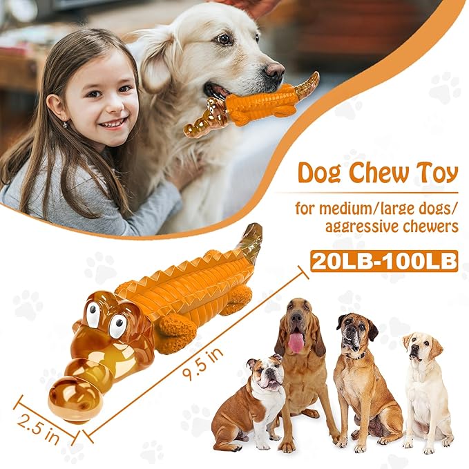 Jeefome Dog Toy for Aggressive Chewers – Dog Chew Toy for Small&Medium & Large Dogs, Tough Dog Toy for Boredom & Anxiety Relief（Orange）