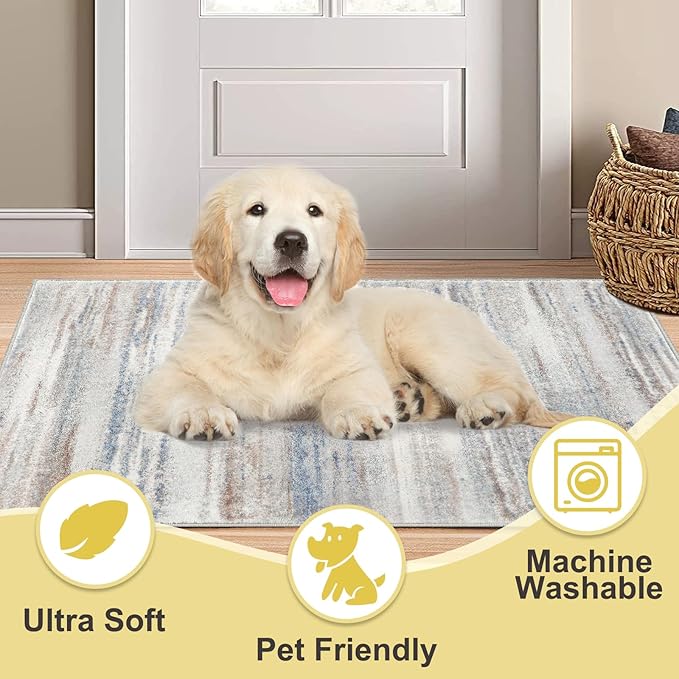 COMSLE Door Mat, Front Door Rug Indoor for Entrance Faux Wool Absorbent Non Slip Modern Throw Rug for Entryway Hallway Muddy Paws - Pet Friendly, 20x32 Inches,Gray Brown Machine Washable