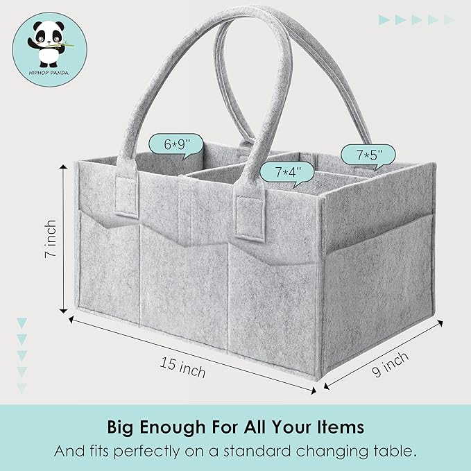 HIPHOP PANDA 2-Pack Diaper Caddy Organizer - Newborn Essentials Baby Registry Must Haves - Sturdy Nursery Storage Bin & Portable Car Caddy for Diapers & Wipes - Grey/Oatmeal Gift Set