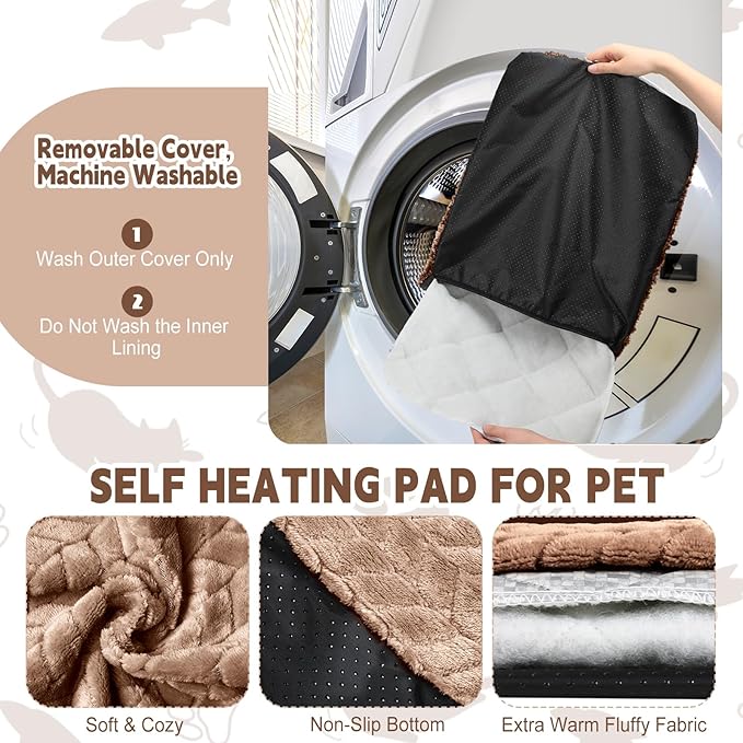 Drydiet 4 Pack Self Heating Cat Pad 16 x 20 Inch Self Warming Cat Bed Non Slip Warm Dog Pad Mat Washable Pet Kennel Crate Bed Mat for Indoor Outdoor Pets(Camel,16 x 20 Inch)