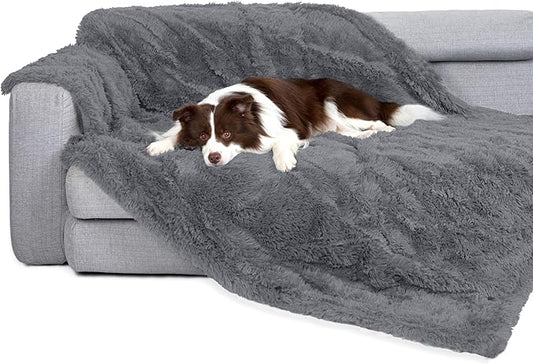 gogobunny Waterproof Dog Blanket for Couch & Furniture Protection - Super Soft Reversible Throw for Large Dogs & Cats, Calming Washable Fur & Sherpa Pet Blanket (60x80 Inch, Light Grey)