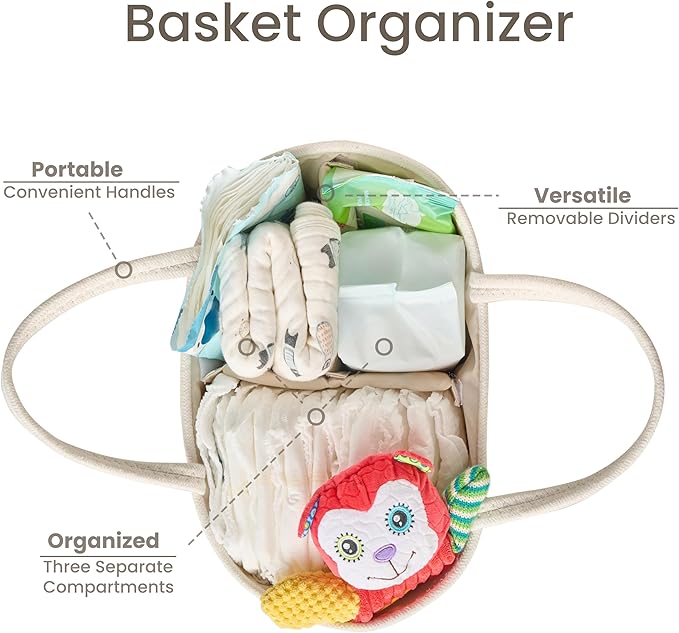 Diaper Caddy Organizer, Empty Gift Basket for Newborn Essentials, Baby Storage Basket, Stylish Gift Bag for Baby Shower, Boys and Girls - Small, Off White