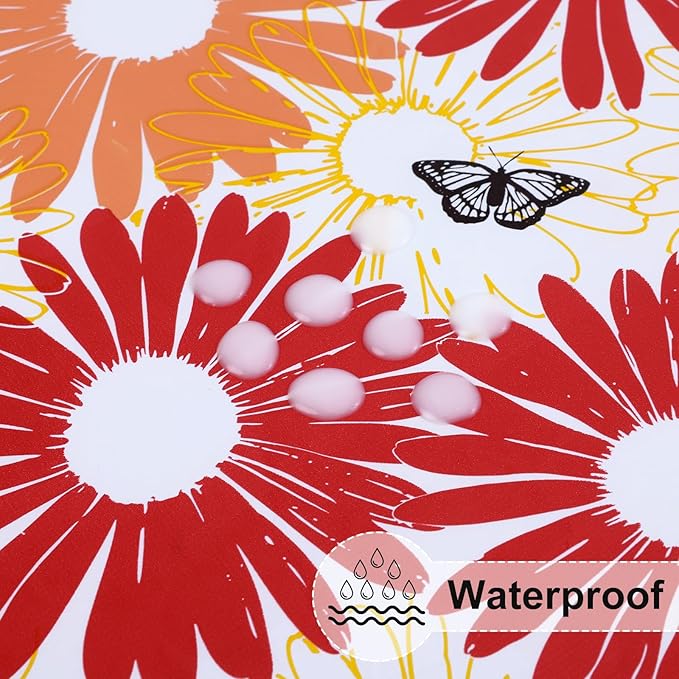 misaya Rectangle Vinyl Tablecloth, Fitted Table Cover, 100% Waterproof, Elastic Edge, Flannel Backing, Table Cloth Fit 6 Foot Folding Tables for Picnic, Outdoor (Red Daisy, 30x72 inch)