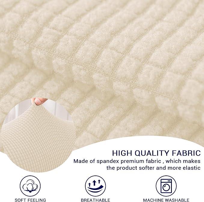 SUBRTEX Stretch Couch Arm Covers Set of 2, Checkered Sofa Arm Slipcovers, Anti-Slip Armrest Covers for Recliner and Armchairs, Pet Proof, High Stretchy, Hook & Loop Tape, Ivory