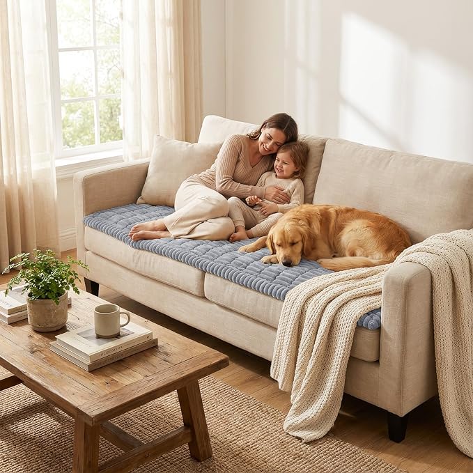 Smiry Couch Cover for Dogs, Non Slip Washable Sofa Protector for Pets, Soft Furniture Cover for Pet, Stylish Sofa Covers, Cozy Protect Against Fur, Dirt & Everyday Messes (Grey, 35.4" x 95")