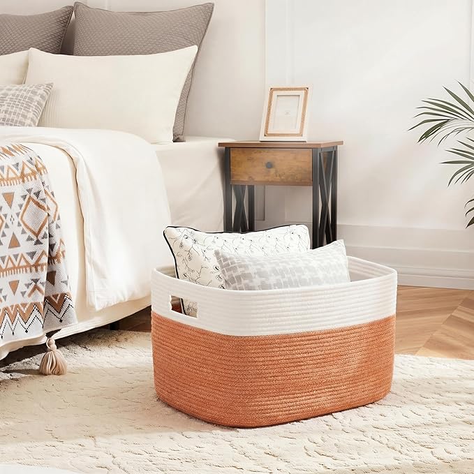 Blanket Basket,Rectangle Woven Baskets for Storage,100L Laundry Basket for Decorative Nursery Blanket,Toys,Dirty Clothes and Magazine in Shelves,Baby Room,and Living Room