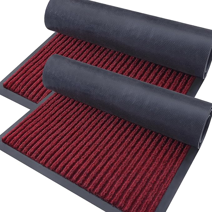 OLANLY Front Door Mat Indoor Outdoor Entrance, 2-Pack 33 x 21 Inch, Waterproof Heavy Duty Doormat, Fade Resistant, Low Profile, Easy Clean Patio Porch Welcome Floor Mats for Entry, Wine Red