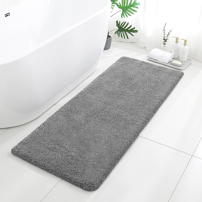 Gray Bathroom Rugs Runner 24"x60" - Long Large Bath Mat, Soft Non Slip Absorbent Microfiber Bathroom Rug, Washable Plush Floor Mat - Perfect for Bedside, Kitchen or Vanity Area