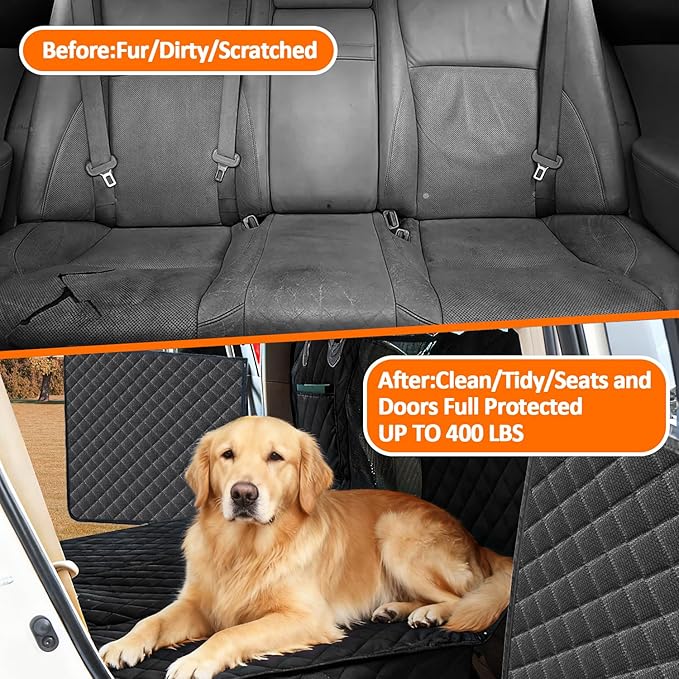 HNCPSY Back Seat Extender for Dogs,Hard Bottom Car Seat Cover for Dogs with Car Door Protectors, Dog Car Seat Cover for Back Seat Waterproof and Scratch-Resistant Seat Covers for Cars SUV&Truck