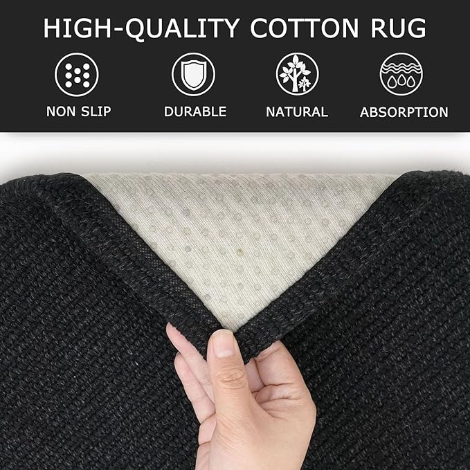 KOZYFLY Washable Runner Rug 3x16 ft Hallway Kitchen Runner Rugs with Rubber Backing Bobo Non Slip Entryway Runner Indoor, Long Carpet Runners for Hall Kitchen Entryway, Black