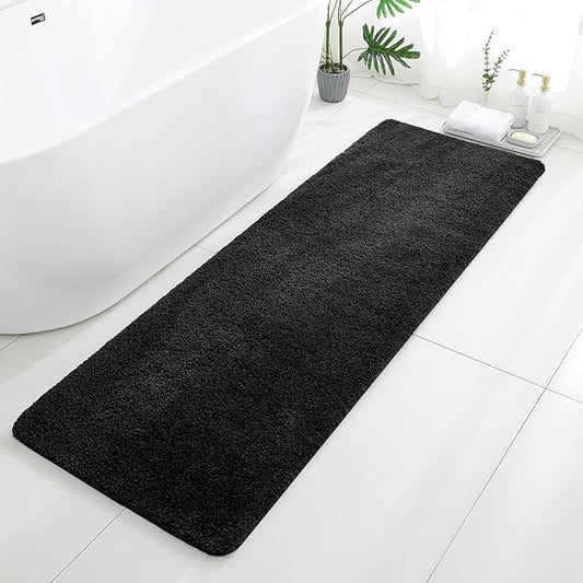 Black Bathroom Rug Runner 24"x72" - Extra Long Plush Bath Mat, Non Slip Absorbent Microfiber Floor Rug, Washable and Fluffy - Ideal for Bathroom, Kitchen or Pet Mat Use