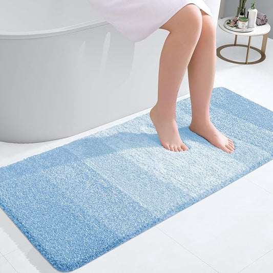 OLANLY Bathroom Rugs Mat 47x20, Extra Soft Absorbent Microfiber Bath Rugs, Rubber Backing, Quick Dry, Machine Washable Bath Mats for Bathroom Floor, Tub and Shower, Home Decor Accessories, Sky Blue