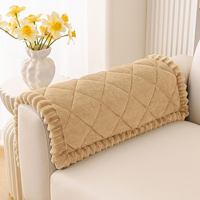 Smiry Fuzzy Couch Cover for Dogs, Non Slip Washable Pet Sofa Cover, Scratch Proof Hair Resistant Plush Sofa Slipcover, Pet Friendly Couch Cushion Protector for Cat, Camel, 27.6" x 27.6"