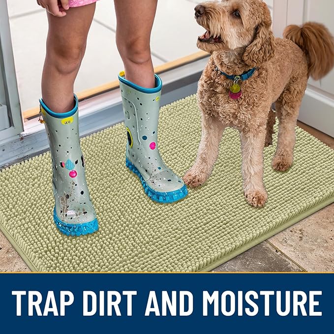 Smiry Dog Door Mat for Muddy Paws 40x32, Absorbs Moisture and Dirt Doormat, Non-Slip Washable Quick Dry Chenille Front Door Mat Indoor Entrance, Entryway Carpet for Inside Floor, Vanilla