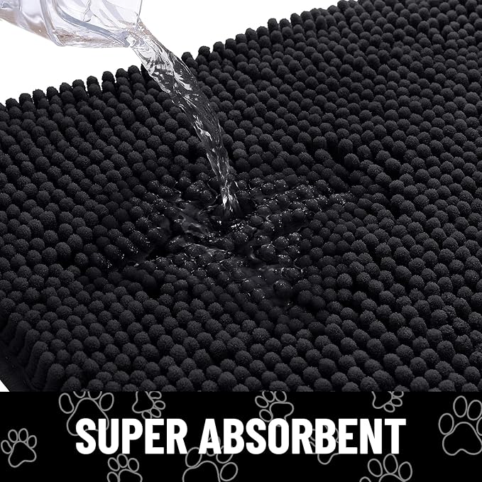 Smiry Dog Door Mat for Muddy Paws, Absorbent Dirt Trapper Non Slip Quick Dry Washable Chenille Mat for Mud Dogs, Entry Rug for Indoor and Outdoor (59x24 Inches, Black and White)