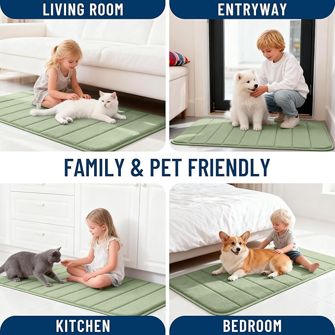 OLANLY Memory Foam Bath Mat 70x46, Super Soft Absorbent Bathroom Rugs, Quick Dry, Machine Washable Shower Floor Rugs, Bathmat Carpet, Bathroom Home Decor Accessories, Sage Green