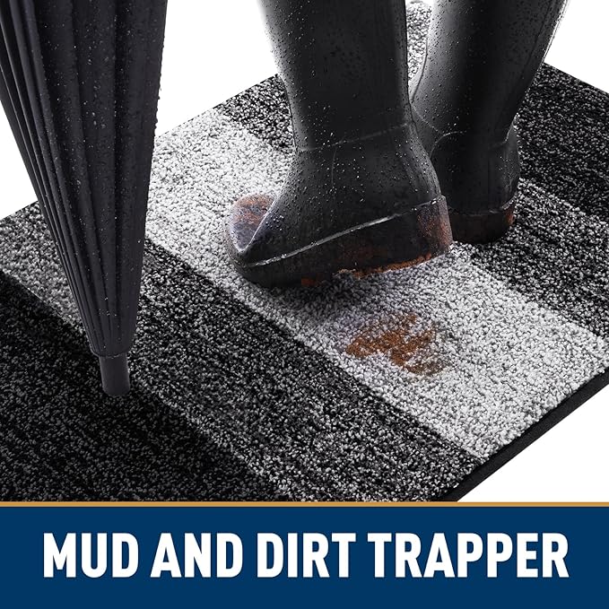 Smiry Dog Door Mat for Muddy Paws, Absorbs Moisture and Dirt, Low-Profile Entryway Mat with Non-Slip Backing, Entry Indoor Outdoor Doormat for Inside Floor (30x20 Inches, Black, Striped)