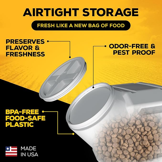 Vittles Vault Pawprint Pet Food Storage Container For Dog Food, Kibbles/Bird Seed/Oatmeal/Rice/Flour/Cereal, BPA Free, Plastic, Sealed Airtight For Cat Food, Up To 25 lb, Made in USA, With Scoop, Gray