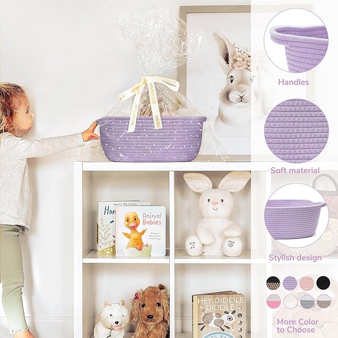 CHICVITA Gift Basket Empty, Small Easter Basket with Gift Bags & Ribbon for Easter, Dog Toy Storage, 12"x 8"x 5", Purple