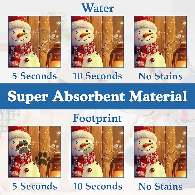 Chirstmas Gifts Dog Cat Food Mat,Cute Snowman Absorbent Waterproof Placemat for Food and Water Bowls, Non Slip Rubber Backing, Feeding Mat for Clean Floors 12"x20"