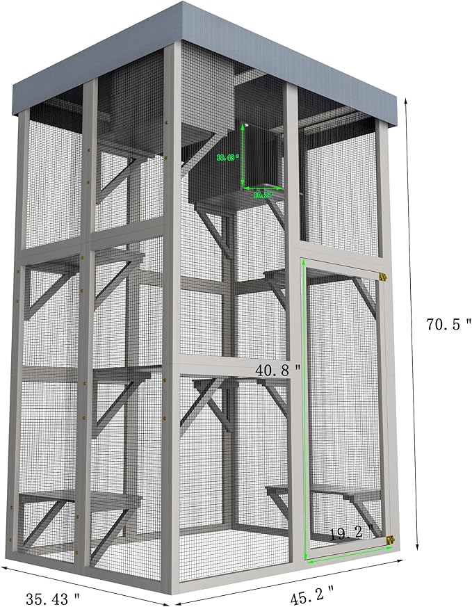 LOVMOR 70" Tall Outdoor Wooden Catio with 5 Platforms & 2 Resting Boxes, Rounded Corner Design, UV-Resistant & Waterproof, Rust-Proof Metal, Secure Locking Mechanism