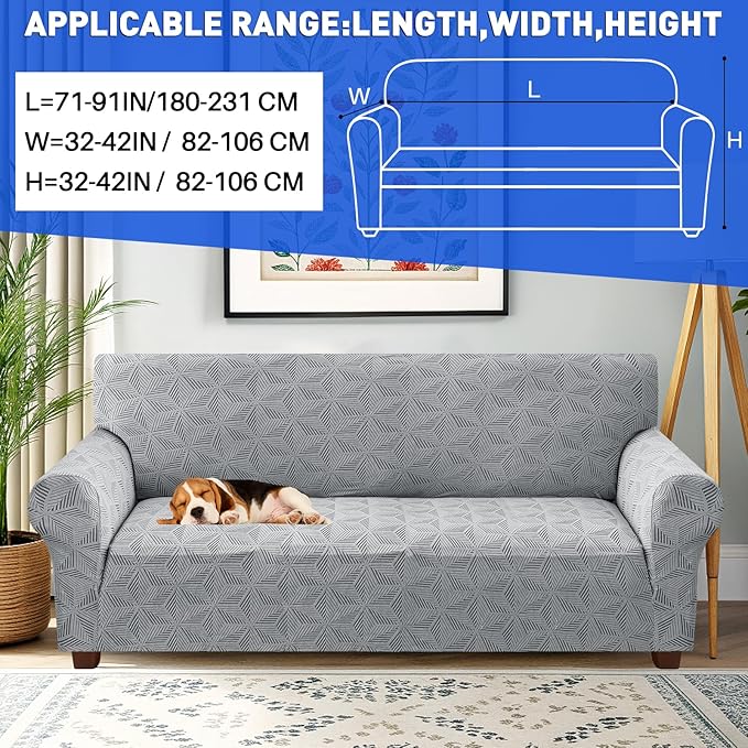 YEMYHOM 1 Piece Stretch Couch Covers for 3 Cushion Couch, Jacquard Sofa Cover with Non-Slip Elastic Bottom, Thickened Slipcover Furniture Protector for Dogs Pets (Large, Light Gray)