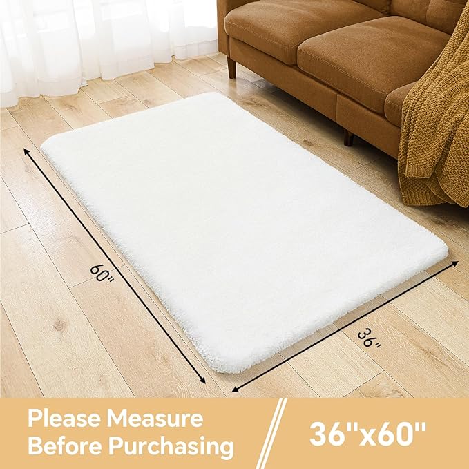 White Bathroom Rugs 36"x60" - Extra Large Microfiber Bath Mat, Non Slip Absorbent and Washable Bathroom Rug, Plush Fluffy Floor Mat - Ideal for Spacious Bathrooms or Bedrooms