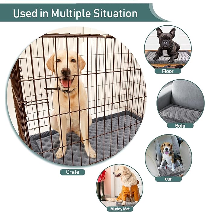 PAGGED XL Gray Dog Crate Pad 42x28 inch Memory Foam Large Dog Kennel Bed Soft Flannel Washable Anti Slip Puppy Sleeping Mat,Grey