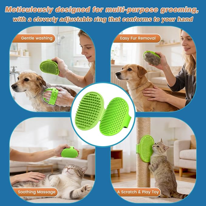 MIYIJHY 7-Piece Pet Grooming Kit with Storage Bag | Portable Bathing Set for Dogs & Cats | Includes Silicone Gloves, Deshedding Brushes & Finger Toothbrushes | All-in-One Pet Care (Sage Green)