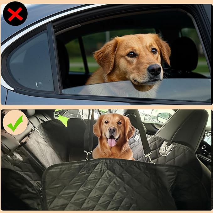 Rear Dog Seat for Large Dogs – 400lbs Capacity, Waterproof & Anti-Scratch Dog Car Seat Cover with Seatbelt Strap, Travel Bag Included – Universal Fit for SUV, Trucks – All Black
