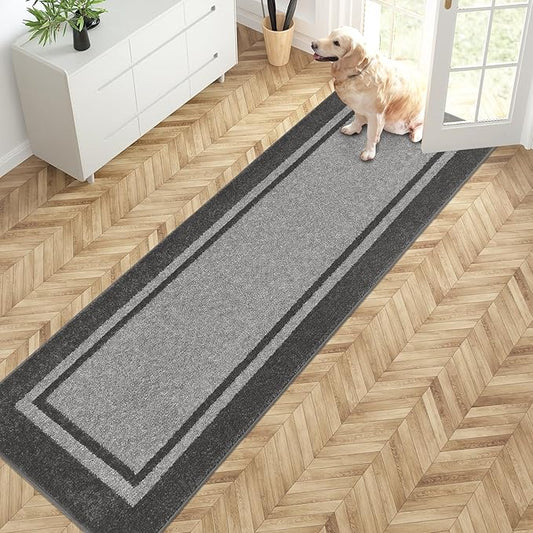 PURRUGS Dirt Trapping Door Mat 24" x 84", Non-Slip Machine Washable Entryway Rug, Entrance Mat, Indoor Front Door Mat, Super Absorbent Entry Rug for Muddy Shoes & Paws, Light Grey & Dark Grey