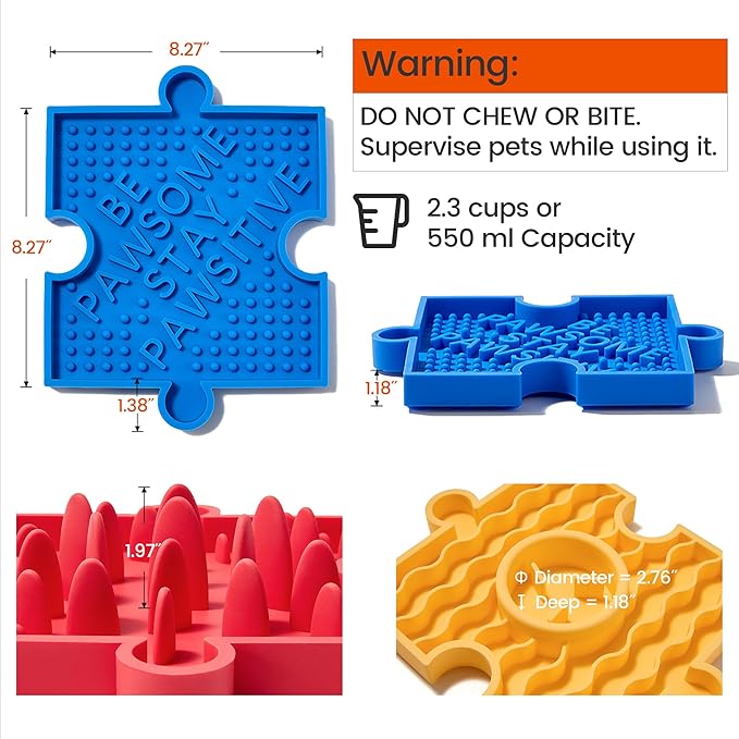 HowGo Puzzle Slow Feeder Lick Mat for Dogs, 38+ Suction Cups|Non-Slip Heavy Duty Maze Enrichment Bowl BPA-Free Silicone|Reduce Boredom Anxiety Free Combination (2PCs, Blue&Yellow)