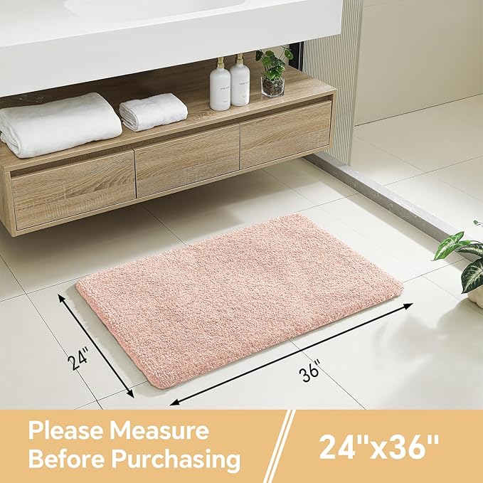 Dusty Pink Bathroom Rugs 24"x36" - Fluffy Microfiber Bath Mat, Non Slip and Absorbent Bathroom Floor Mat, Machine Washable Plush Rug - Ideal for Tub, Cabinet or Washroom