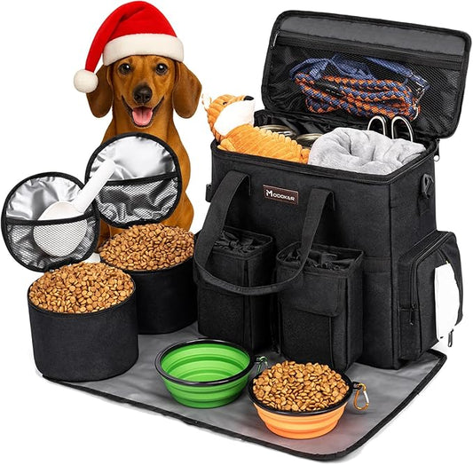 Dog Travel Bag, Airline Approved Pet Travel Bag with 2 Dog Treat Training Pouches for Weekend Pet Travel Supplies & Accessories, Black