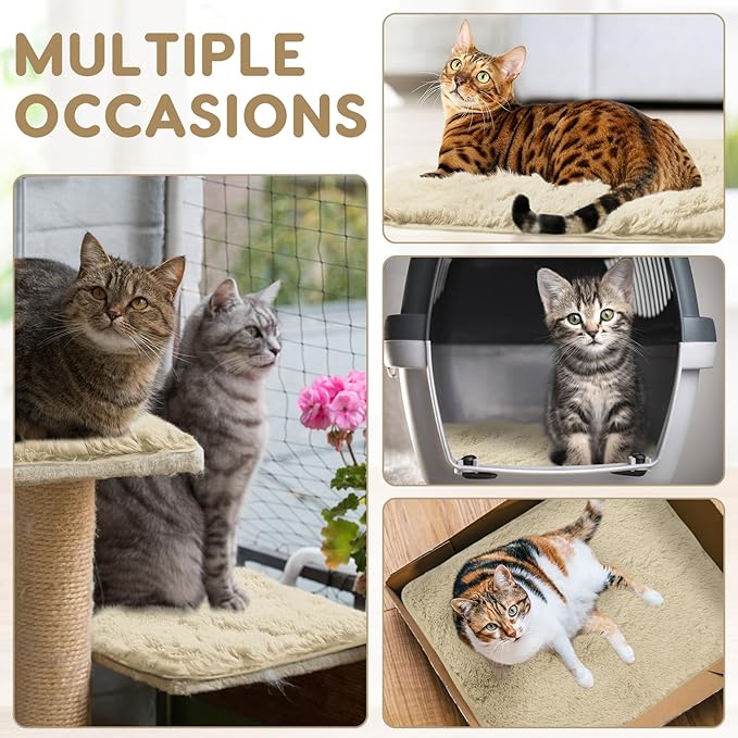 4 Pack Self Warming Cat Pad Self Heating Cat Mat Thick Faux Fur Plush Pet Bed Thermal Washable Dog Mat Anti Slip Bottom for Outdoor Indoor Pets(Camel,16" X 20")