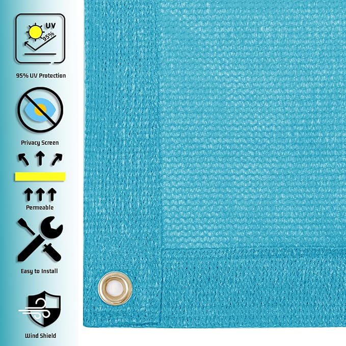 SUNNY GUARD Shade Cloth Custom Size 8x13 FT Sun Shade Screen Fabric Shade Cover Tarp with Grommets for Pergola Backyard Garden, Turquoise(We Customized)