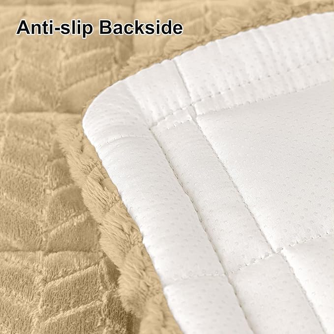 Smiry Non Slip Couch Covers for Dogs, Fuzzy Pet Couch Covers for 3 Cushion Sofa Pet Friendly, Soft Sofa Slipcovers Cushion Furniture Protector Washable (Khaki, 27.6" x 70.9")
