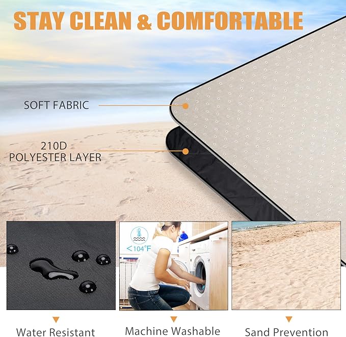 G GOOD GAIN Picnic Blankets Waterproof Extra Large - Outdoor Blanket Sand Free Foldable with Carry Strap for Beach, Camping, Park Grass, Hiking, Travel, Concerts(White Flower)