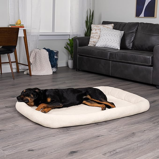 Furhaven Dog Bed for Large Dogs, 100% Washable, Sized to Fit Crates - Sherpa Fleece Bolster Crate Pad - Cream, Jumbo/XXL