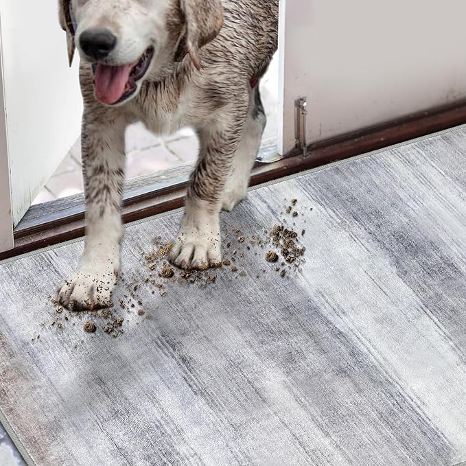 COMSLE Door Mat, Front Door Mat Indoor for Entrance Faux Wool Absorbent Non Slip Modern Throw Rug for Entryway Hallway Muddy Paws - Pet Friendly, 24x36 Inches,Brown Machine Washable