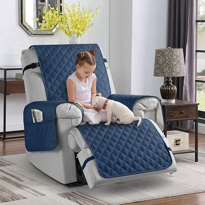 TAOCOCO Waterproof Recliner Chair Covers, Pet Cover for Large Recliner Chair with Elastic Straps, Washable Chair Seat Cover Reclining Chair Cover Furniture Protector (28'' Oversized, Ocean Blue)