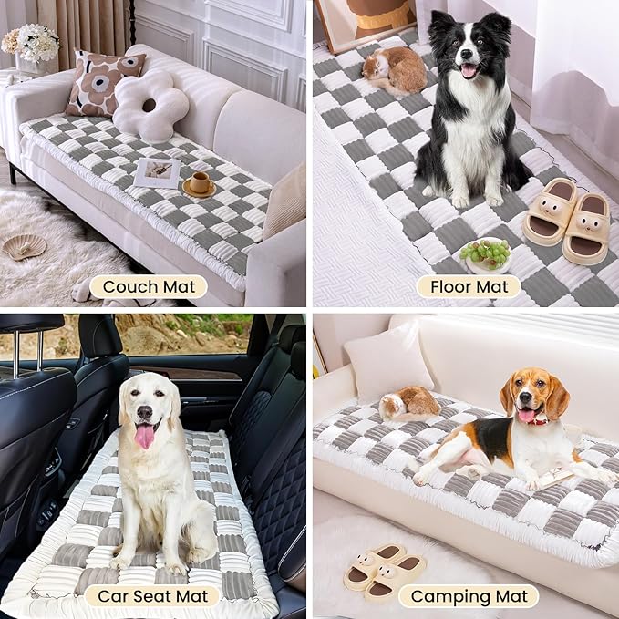 Backseat Pet Bed Mat,Dog Bed for Car,Dog Seat Cover for Car Back Seat, Non-Slip Travel Pet Mat, Fit for Backseat Extenders and Seat Covers (Light Gray&White)