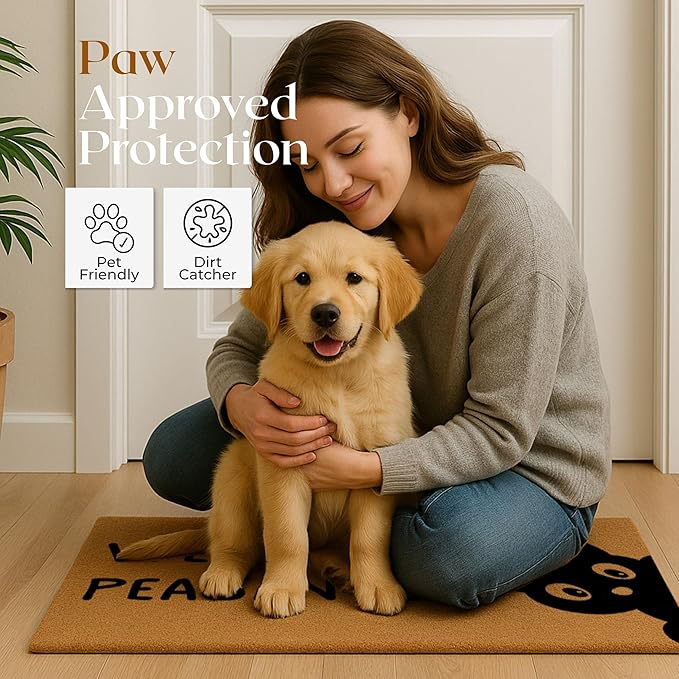 COCONIQ Coir Door Mats 17" X 30", Non-Slip Sturdy, PVC Backed Heavy Duty, Easy to Clean, Ideal for Door Entrance, Patio, Porch, Backyard, Garages, Sneaky Welcome Peasants